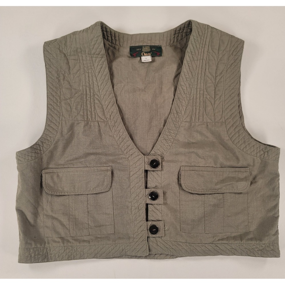 Orvis Cotton Vest L Olive Green Utility Safari Hobbitcore Ren Faire LARP - Picture 2 of 8